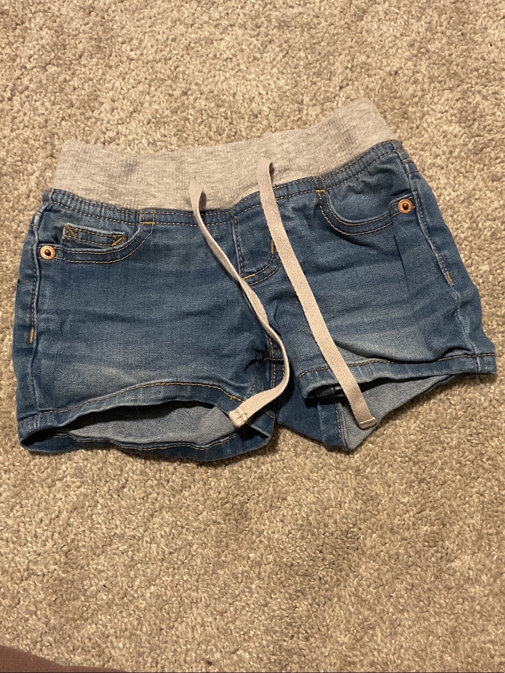 Justice Girls Denim Jogger-Style Shorts in Blue with Gray Waistband